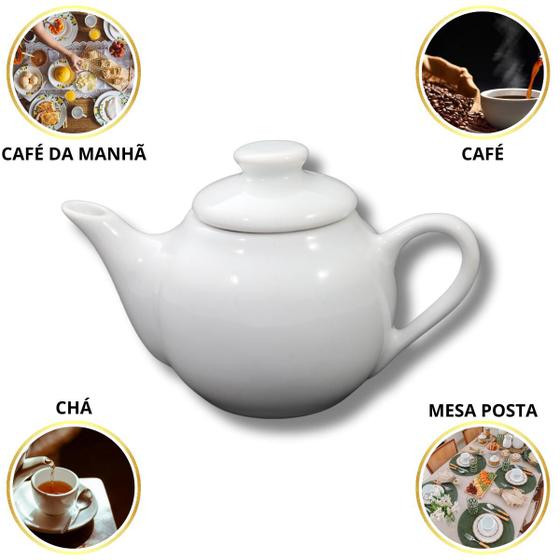 Imagem de Bule Miniatura Pequeno Porcelana Branca 250 ml Individual ou até 4 Pessoas (porções de 50 ml) Café da Manhã Hotel Pousada