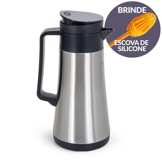 Imagem de Bule Térmico Aço Inox Slim 600Ml e Escova Limpeza Termopro