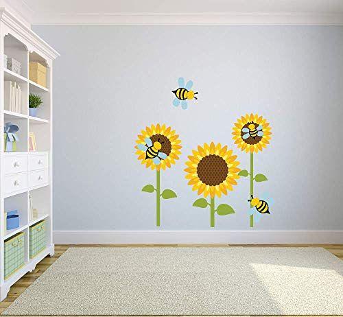 Imagem de Bumblebee Bee Bees Sunflowers Animal Decors Wall Sticker Art Design Decal for Girls Boys Kids Room Bedroom Nurseergarten House Fun Home Decor Stickers Wall Art Vinil Decoration (20x12 polegadas)
