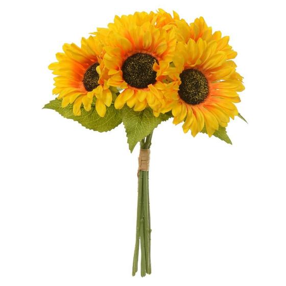 Imagem de BUQUE DE FLORES GIRASSOL RAMALHETE C/FITA X6 AMARELO 34cm