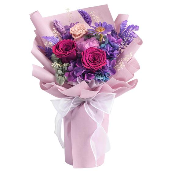 Imagem de Buquê de Flores Preservadas Rosa Roxa - Flores Dobradas