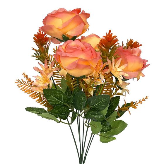 Imagem de Buquê de Rosa Flores Artificiais X7 Salmão Decorativa