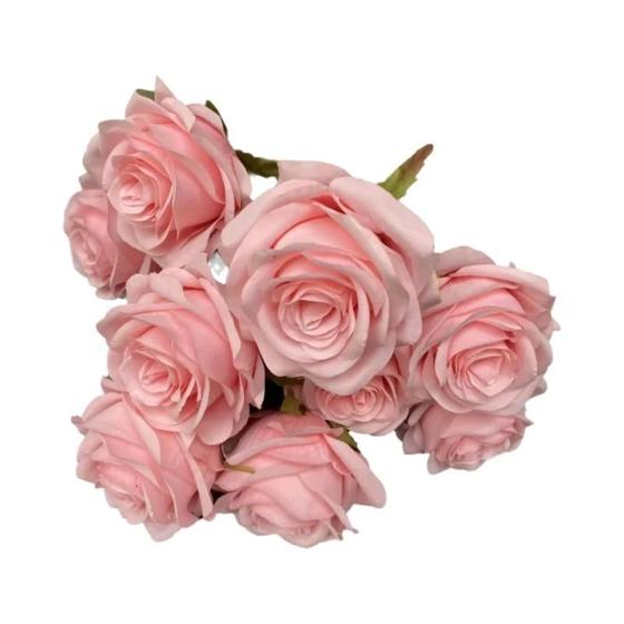 Imagem de Buquê De Rosas Artificiais Brancas Rosa 9 Cabeças Camélia Decoração De Casamento Presente Floral