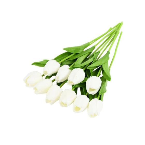 Imagem de Buque Kit 9 Tulipas Cor Branca 40cm Flores Artificiais