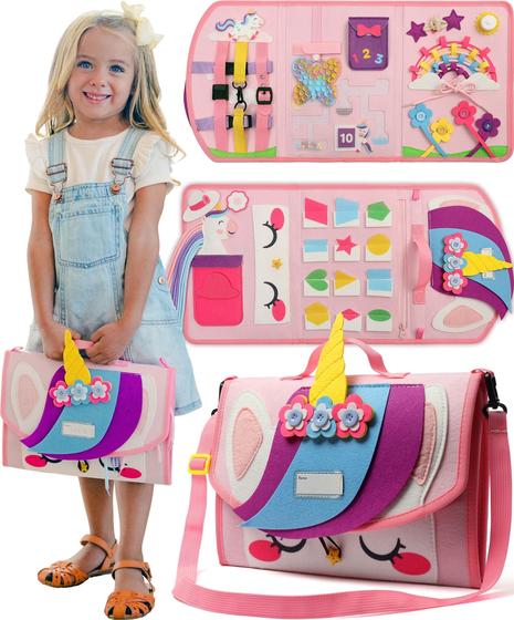 Imagem de Busy Board PUTSKA Unicorn para menina de 3 anos com brinquedos sensoriais