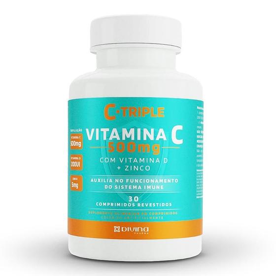 Imagem de C-triple vitamina c 500mg com vitamina d 200ui+zinco de 30 comprimidos