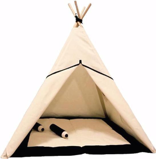 Imagem de Cabana Teepee Infantil+Tapete Acolchoado Preto 135X90X90Cm