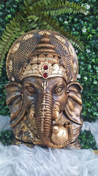 Imagem de Cabeça Busto de Ganesha Prosperidade Dourado Decoração 27CM