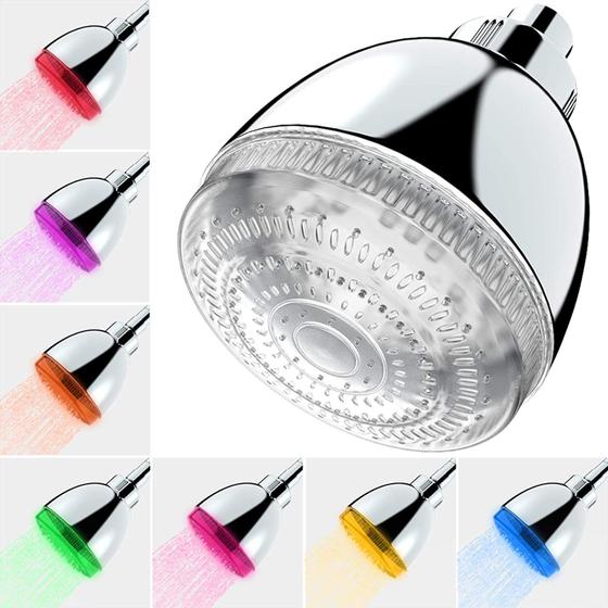 Imagem de Cabeça de chuveiro LED, 7 cores, alta pressão e instalação fácil
