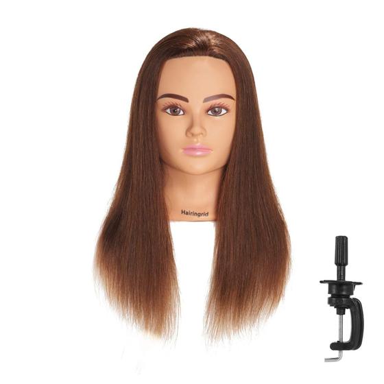 Imagem de Cabeça de Manequim Hairingrid com Cabelo Humano 100% - 20-22 Polegadas - Castanho Escuro
