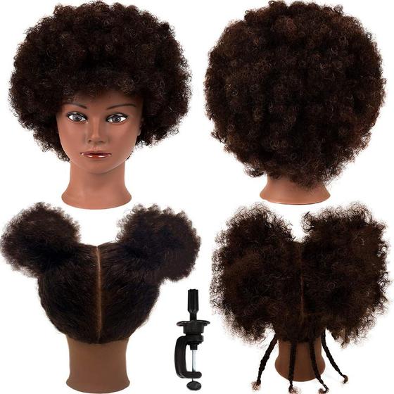 Imagem de Cabeça de Manequim N2 Africana com Cabelo Humano 23cm - Com Suporte