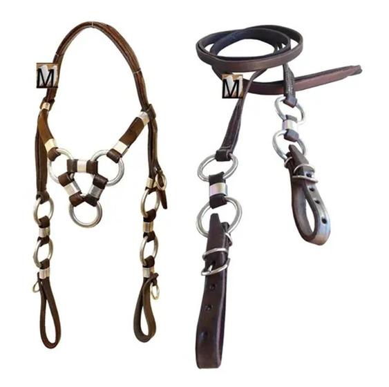 Imagem de Cabeçada 3 Argola E Rédea 4 Argolas Para Cavalo