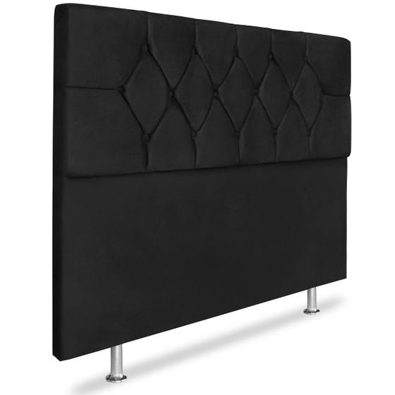 Imagem de Cabeceira 160cm Analu Tecido Suede Preto Botão Ísis Decor