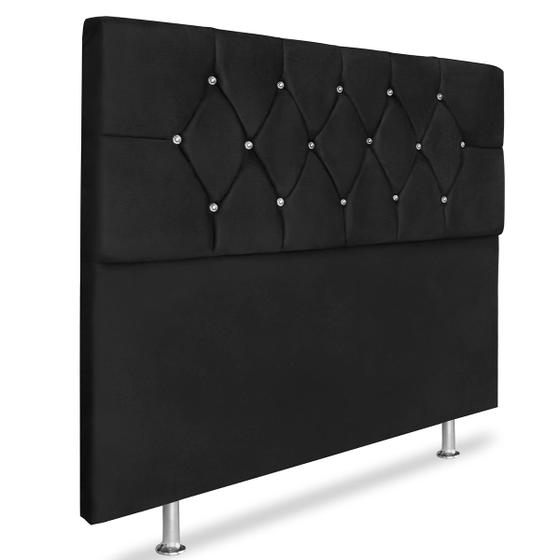 Imagem de Cabeceira 160cm Analu Tecido Suede Preto Strass Ísis Decor