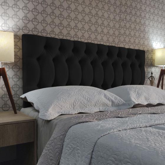 Imagem de Cabeceira 195 Cama Box 1896 Capitone Preto Suede Painel RBL