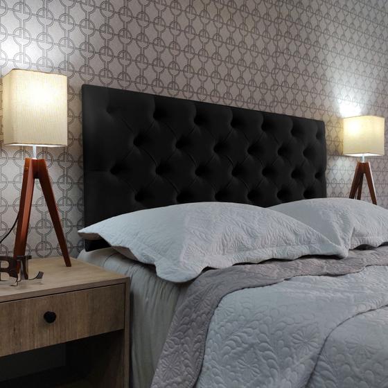 Imagem de Cabeceira 195 Cama Box Classic Capitone Preto Suede Painel RBL