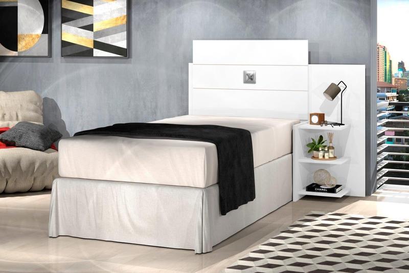 Imagem de Cabeceira ACAP Para Cama Box Solteiro Com Prateleiras Laterais Para Objetos Cor Branco
