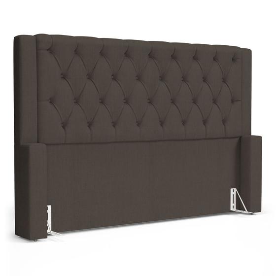 Imagem de Cabeceira Atena Para Cama Box Casal Padrão 140cm Capitonê com Frame Linho Cacau - Desk Design