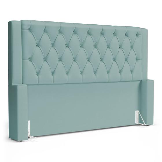 Imagem de Cabeceira Atena Para Cama Box Casal Padrão 140cm Capitonê com Frame Veludo Acqua - Desk Design