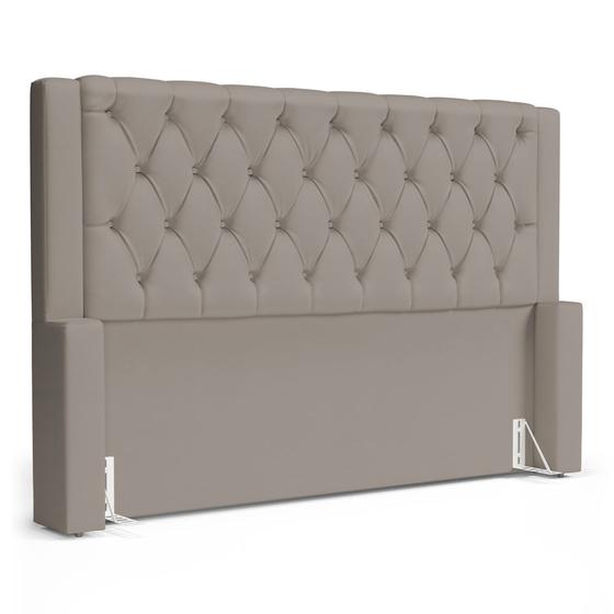 Imagem de Cabeceira Atena Para Cama Box Queen Size 160cm Capitonê com Frame Suede Bege - Desk Design