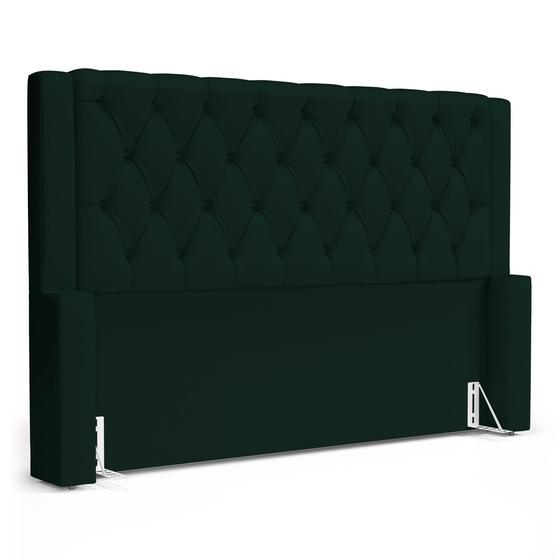 Imagem de Cabeceira Atena Para Cama Box Queen Size 160cm Capitonê com Frame Veludo Verde Escuro - Desk Design