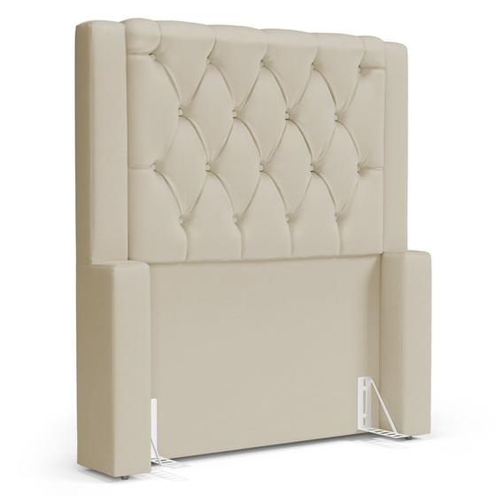 Imagem de Cabeceira Atena Para Cama Box Solteiro 90cm Capitonê com Frame Suede Bege Claro - Desk Design