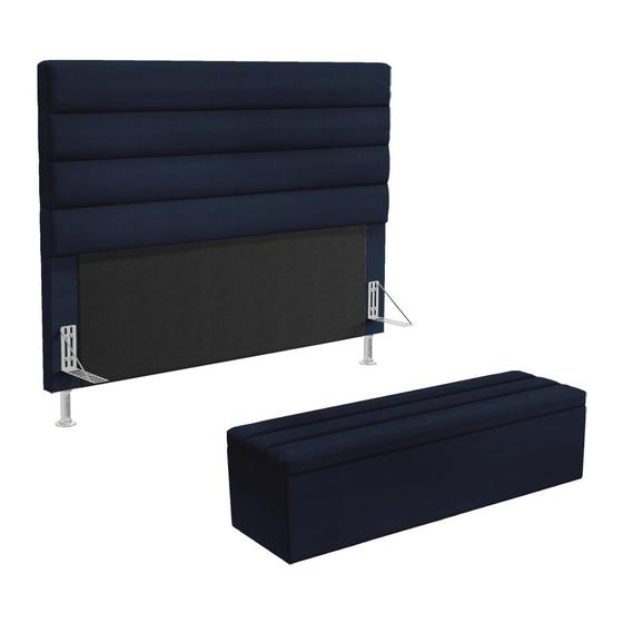 Imagem de Cabeceira Atlas e Calçadeira Baú Ursa 140 para Cama de Casal Z-007 Sued Azul Marinho Aradecor