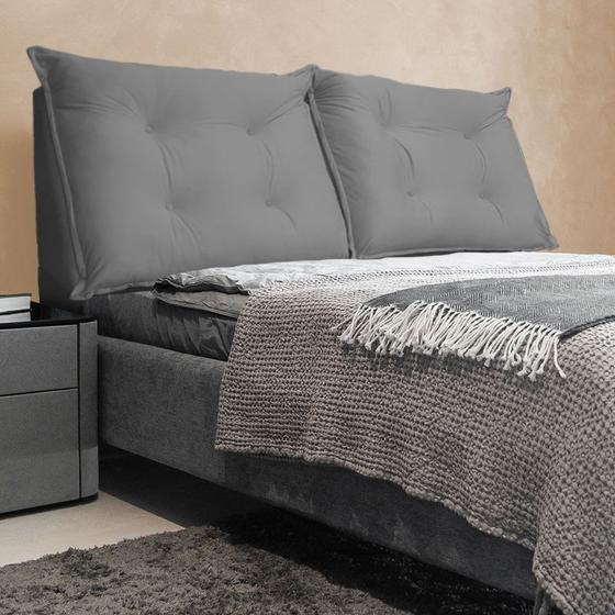 Cabeceira Bau Cama Box King 1,95 Estofada Maite Veludo Cinza Menor preço em Cabeceira Bau Cama Box King 1,95 Estofada Maite Veludo Cinza
