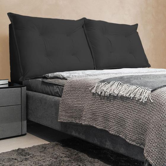 Cabeceira Bau Cama Box King 1,95 Estofada Preto Menor preço em Cabeceira Bau Cama Box King 1,95 Estofada Preto