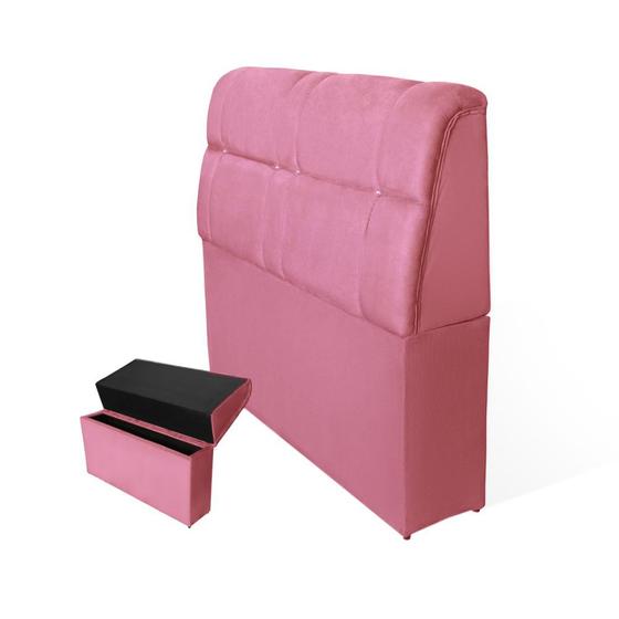 Imagem de Cabeceira Baú Imperatriz Cama Box Queen 160 cm Suede Rosa Barbie - DL Decor