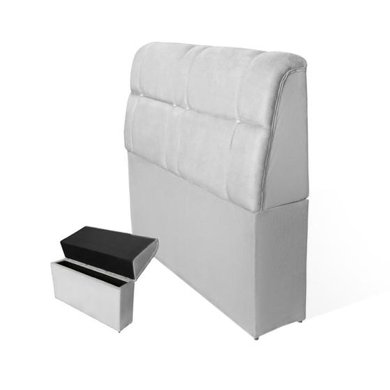 Imagem de Cabeceira Baú Imperatriz Cama Box Solteiro 90 cm Suede Branco - DL Decor