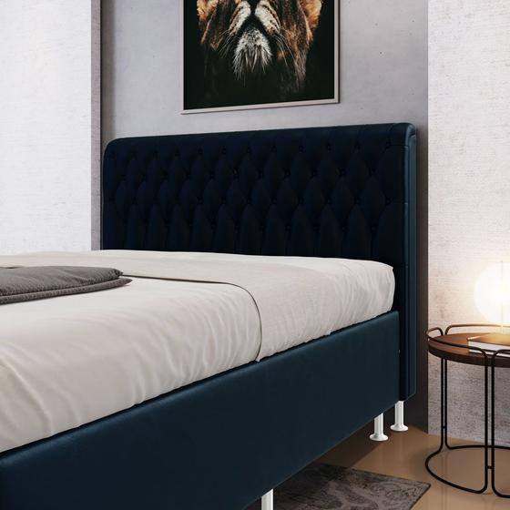 Imagem de Cabeceira Bellatrix 140 para Cama Box de Casal N-025 Veludo Azul Marinho Aradecor