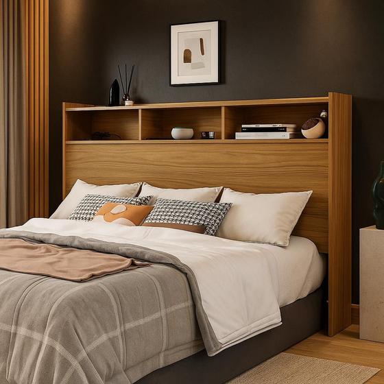 Cabeceira Box Cama Casal 1,40 Melissa Com Prateleira e Nicho para Quarto Compacta Moderna - Mini Me Artigos