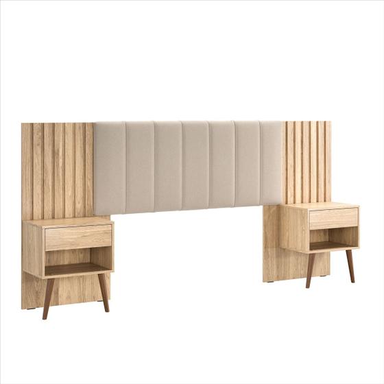 Imagem de Cabeceira Box Zara Hanover Casal e Queen Extensível com Mesa de Cabeceira e Capitonê - Robel