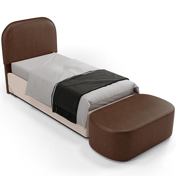 Imagem de Cabeceira Cama Box 100cm Lanna com Puff Recamier Doha W01 material sintético Marrom - Lyam Decor