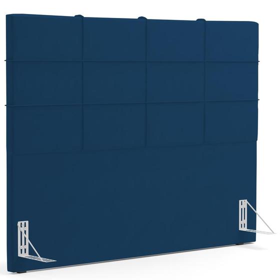 Imagem de Cabeceira Cama Box Casal 140 cm Roma W01 Suede Azul Marinho - Lyam