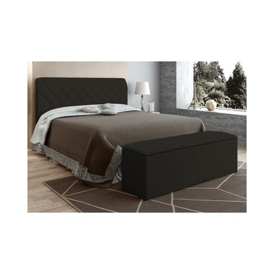 Imagem de Cabeceira Cama Box Casal 140cm com Calçadeira Baú Paris Veludo Chocolate - JS Móveis