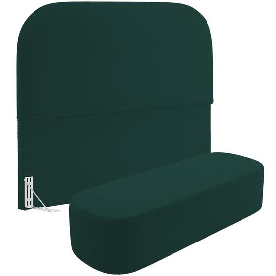 Imagem de Cabeceira Cama Box Casal 140cm Lanna com Puff Recamier Doha W01  Bouclê Verde - Lyam Decor