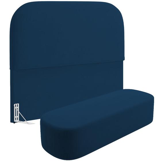 Imagem de Cabeceira Cama Box Casal 140cm Lanna com Puff Recamier Doha W01  Suede Azul Marinho - Lyam Decor
