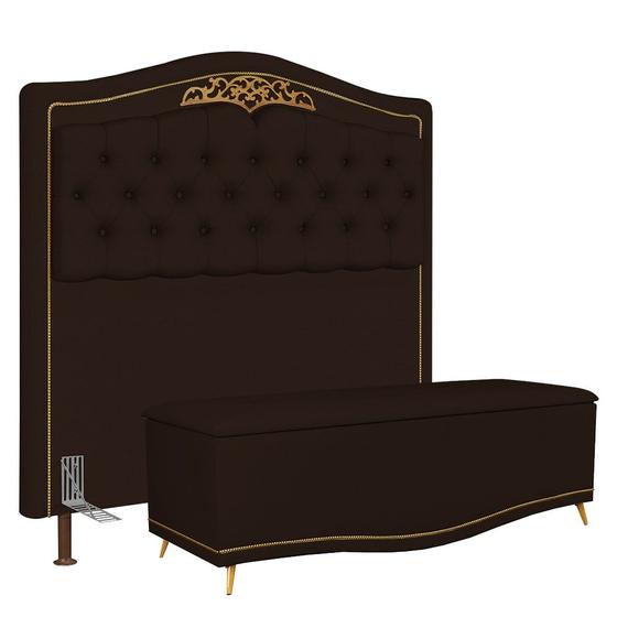 Imagem de Cabeceira Cama Box Casal King 195cm Com Calçadeira Baú Imperial J02 Corano Marrom Escuro - Mpozenato