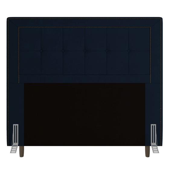 Imagem de Cabeceira Cama Box Casal King Size Luxor 195cm com Tachas e Frame Veludo Azul Marinho - Abmaza