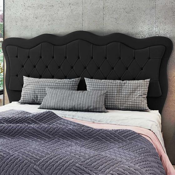 Imagem de Cabeceira Cama Box Casal King Size Olympia 215cm Veludo Preto - Abmaza