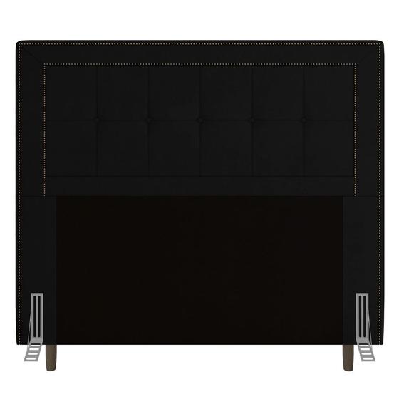 Imagem de Cabeceira Cama Box Casal Luxor 140cm com Tachas e Frame Suede Preto - Abmaza