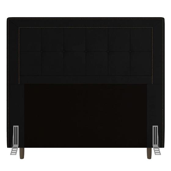 Imagem de Cabeceira Cama Box Casal Luxor 140cm com Tachas e Frame Suede Preto - Desk Design