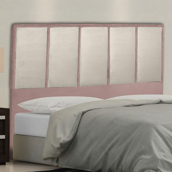 Imagem de Cabeceira Cama Box Casal Napoli 140 Cm Suede Rose e Bege Claro - MV Estofados Shop