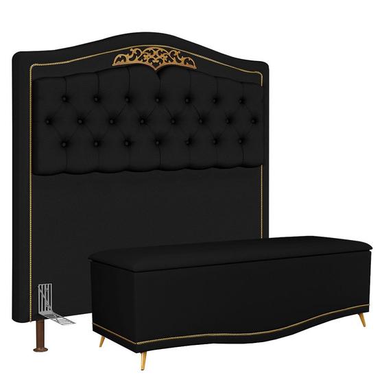 Imagem de Cabeceira Cama Box Casal Queen 160cm Com Calçadeira Baú Imperial J02 Corano Preto - Mpozenato