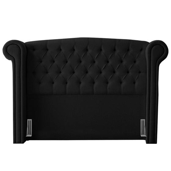 Imagem de Cabeceira Cama Box Casal Queen Size Adelle 160cm Com Frame Suede Preto - Desk Design