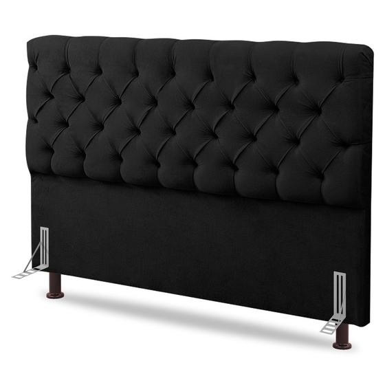 Imagem de Cabeceira Cama Box Casal Queen Size Lylla 160cm Capitonê com Frame Suede Preto - Desk Design