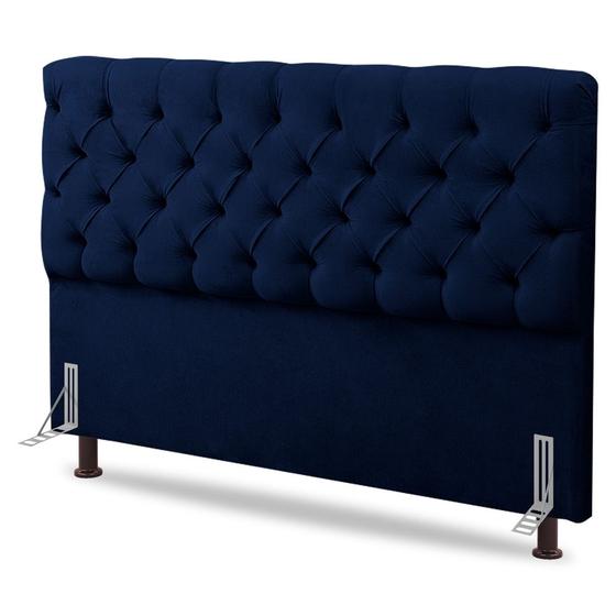 Imagem de Cabeceira Cama Box Casal Queen Size Lylla 160cm Capitonê com Frame Veludo Azul Marinho - Abmaza