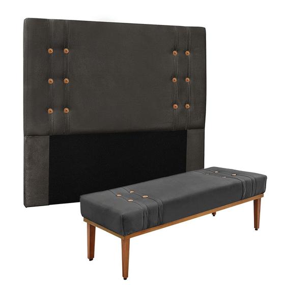 Imagem de Cabeceira Cama Box King 195cm e Recamier Gênova Suede Cinza S04 - D'Rossi